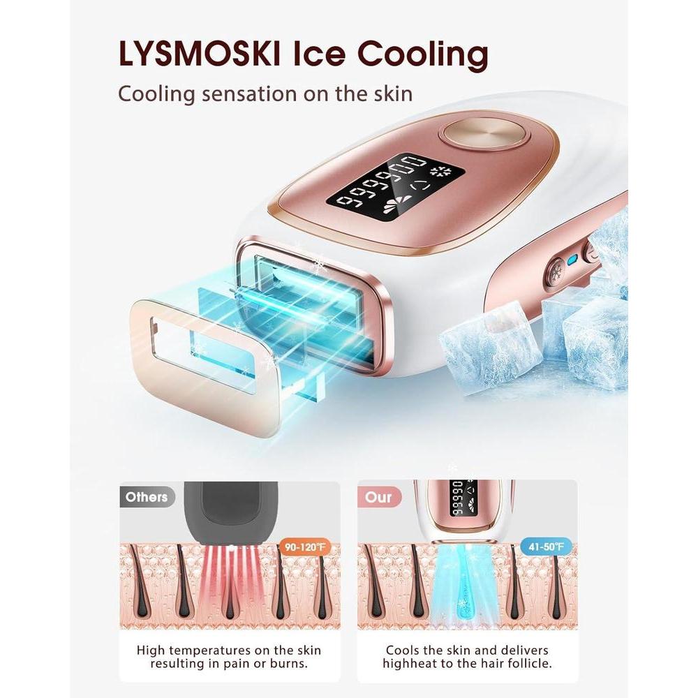 LYSMOSKI depilación IPL con sistema de enfriamiento para resultados indoloros y duraderos en casa, ideal para axilas, espalda y piernas