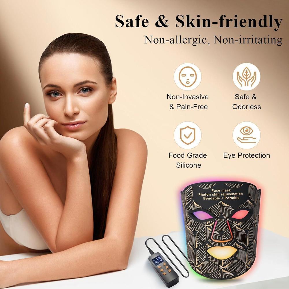 Red Light Therapy for Face, 8 Colors LED Face Mask Light Therapy with 850NM Near-infrared, Portable Rechargeable Red Light Therapy Mask Skin Care Device at Home and Travel for Anti-Aging, Black