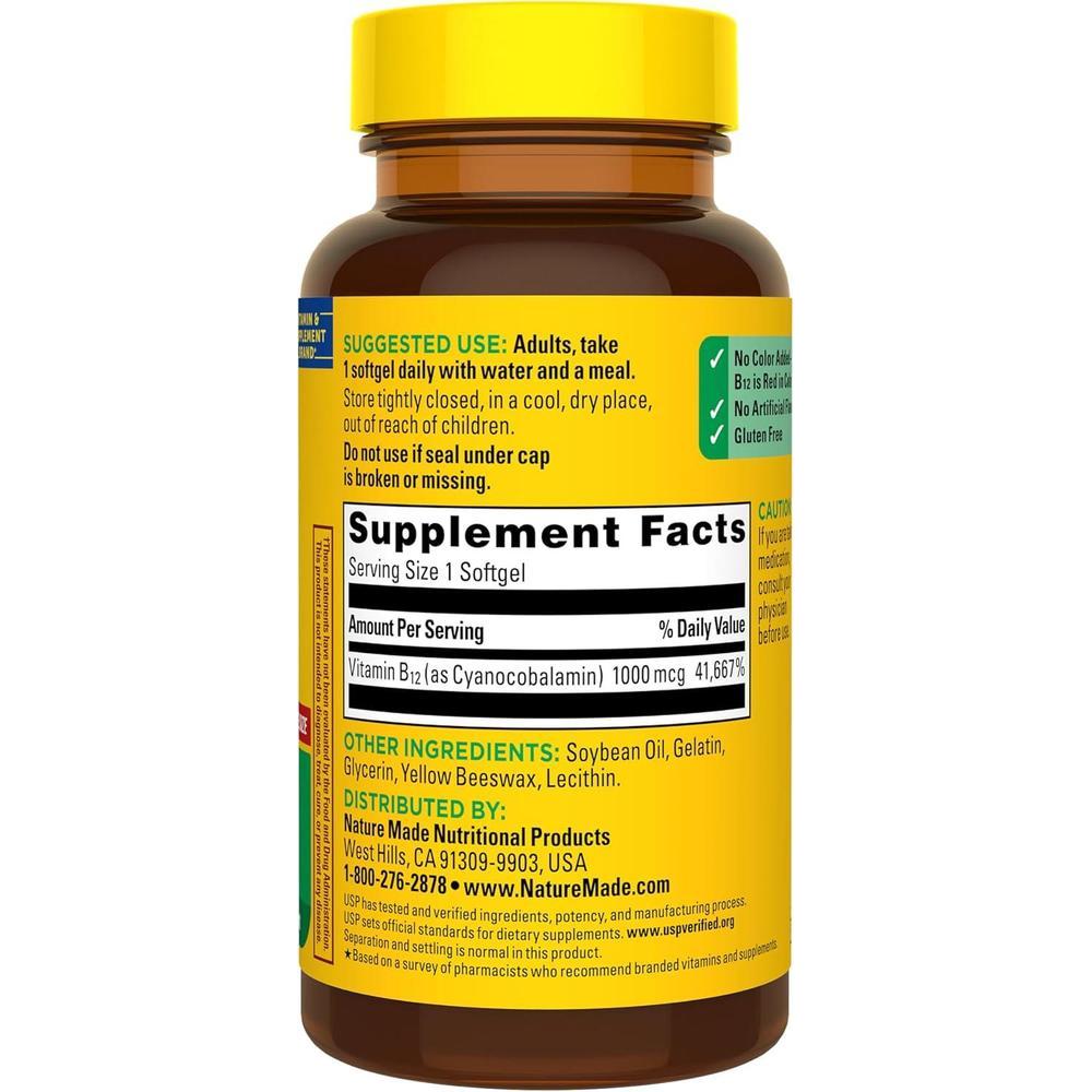 Nature Made Vitamin B12 1000 mcg, Dietary Supplement for Energy Metabolism Support, B12 Vitamins 1000 mcg, 150 Softgels, 150 Day Supply