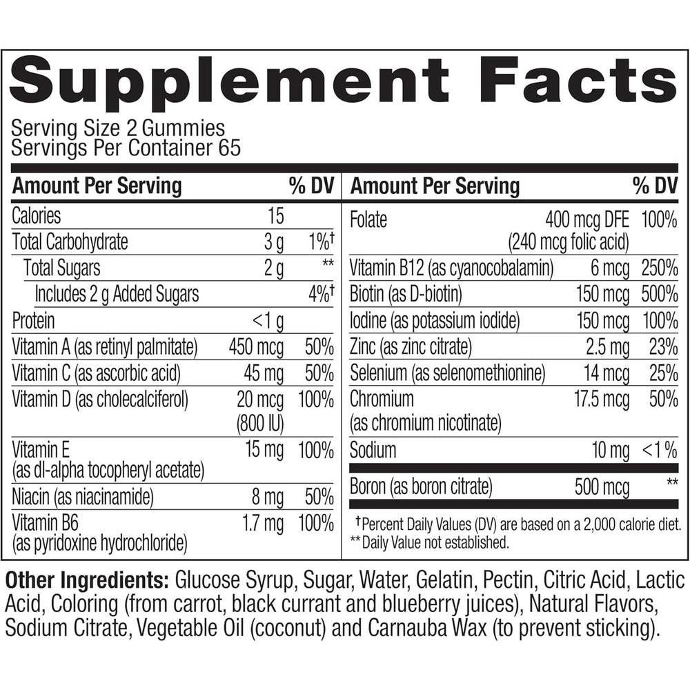 OLLY Women's Daily Multivitamin Gummy, Vitamins A, D, C, E, Biotin, Folic Acid, Adult Chewable Vitamin, Berry Flavor, 65 Day Supply - 130 Count